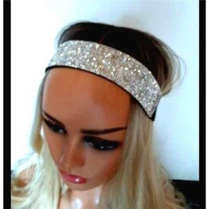 Rhinestone Headband Headpiece Crystal Silver Elastic Stretch Bridal Headband